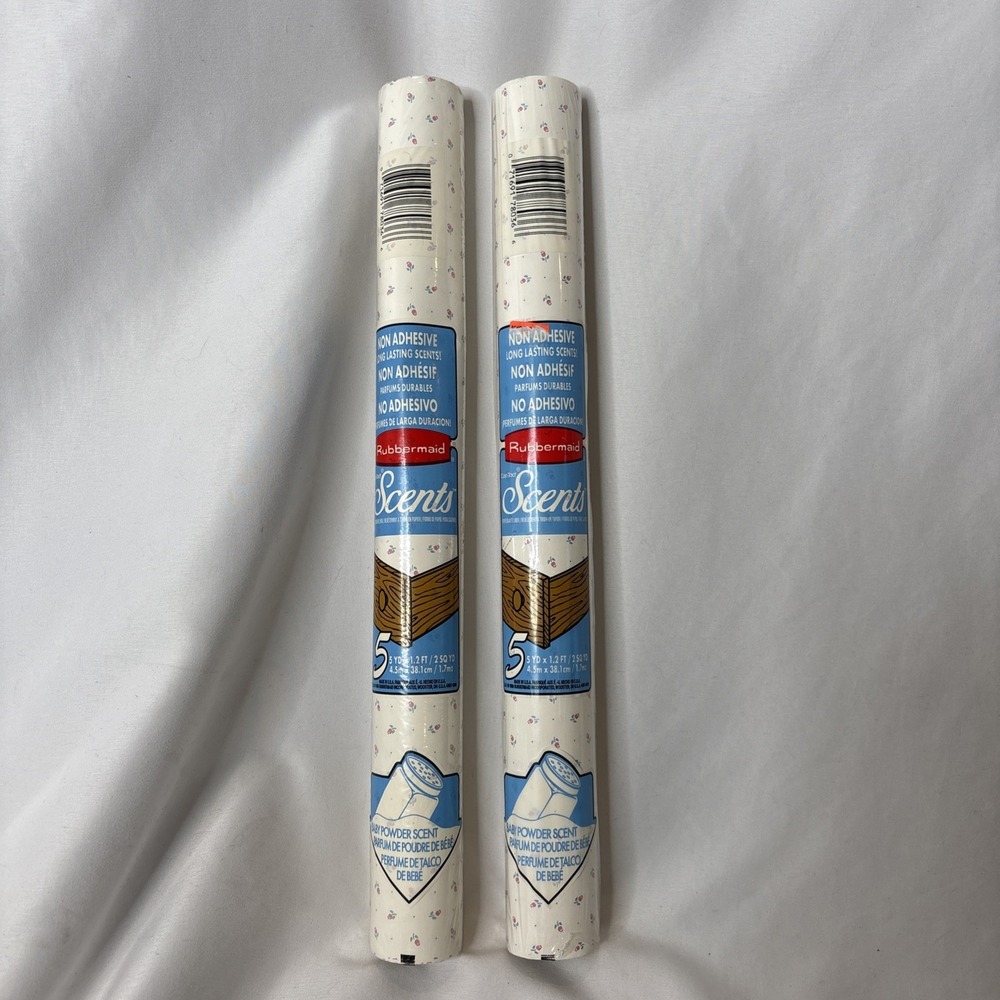 2 Vintage Rubbermaid Scents Contact Paper Baby Powder 5 YardsX1.2 Feet 1996 NEW‎